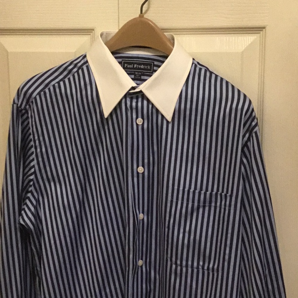 Paul Fredrick Blue and White Dress Shirt with Classic Stripes